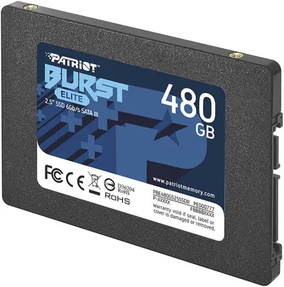 Диск SSD PATRIOT - BURST ELITE, для ноутбука, 2.5", 480 ГБ, SATA, 6 Гб/с, speed write-320МБ/с read-450МБ/с, PBE480GS25SSDR
