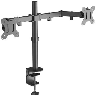 ONKRON Крепление для двух мониторов ONKRON D221E чёрный, для 13"-32", наклон 45°, поворот 180°, нагрузка до 16 кг, расстояние до стола 0-381 мм