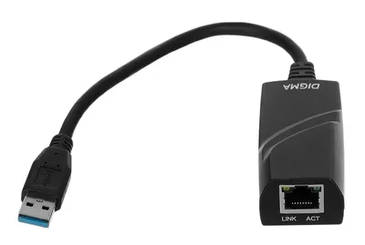 Сетевая карта Digma - USB3-LAN1000, 1 Гб/с, RJ-45, 1-port, USB, USB-adapter, цвет чёрный, D-USB3-LAN1000