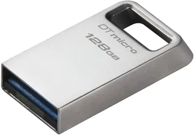 USB накопитель Kingston - DataTraveler Micro, USB Type A (USB 3.2 Gen 1), 128 ГБ, read speed-200MB/s, цвет серебристый, DTMC3G2/128GB