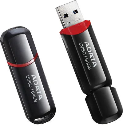 USB накопитель ADATA - DashDrive UV150, USB Type A (USB 3.2 Gen 1), 64 ГБ, цвет чёрно-красный, AUV150-64G-RBK