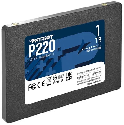 Диск SSD PATRIOT - P220, для ноутбука, 2.5", 1 ТБ, SATA, 6 Гб/с, speed write-500МБ/с read-550МБ/с, P220S1TB25