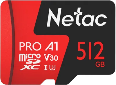 Карта памяти Netac - P500 Extreme Pro, microSDXC, read speed 100Mb/s, UHS-I Class 3, Class 10, 512GB, NT02P500PRO-512G-S