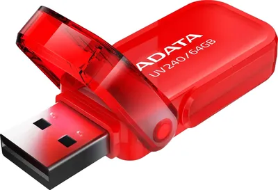 USB накопитель ADATA - UV240, USB Type A (USB 2.0), 64 ГБ, цвет красный, AUV240-64G-RRD