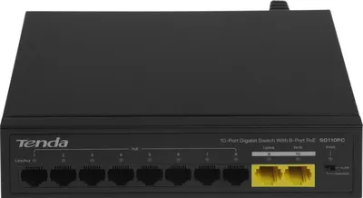 Коммутатор Tenda SG110PC, неуправляемый PoE, 8×1GbE PoE, 2×Uplink, 100W