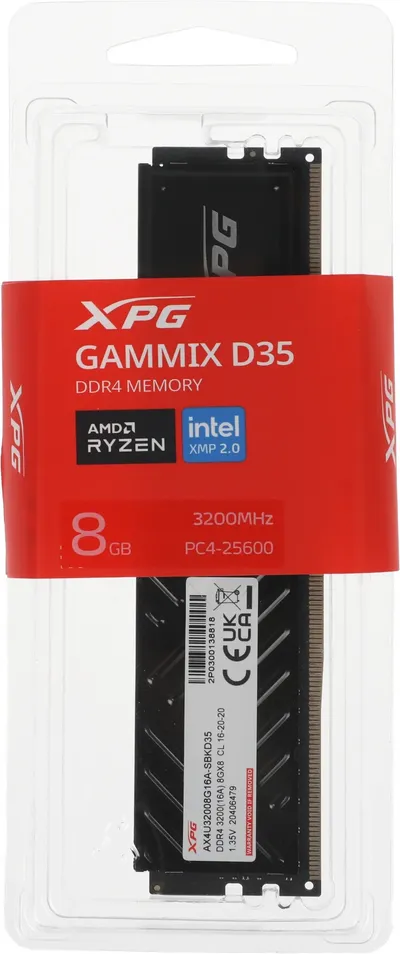 Память DDR4 8GB 3200MHz A-Data AX4U32008G16A-SBKD35 XPG Gammix D35 RTL Gaming PC4-25600 CL16 DIMM UDIMM 288-pin 1.35В dual rank с радиатором Ret