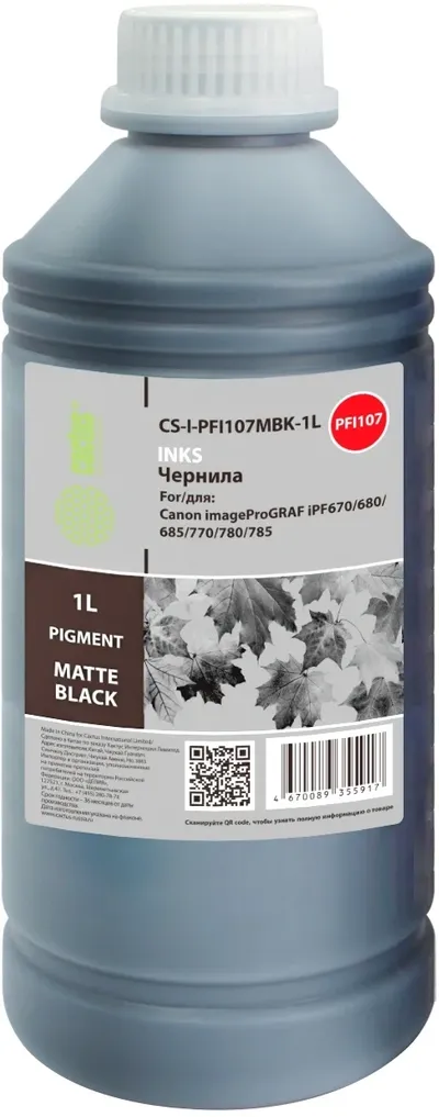 Чернила Cactus CS-I-PFI107MBK-1L, черные матовые, 1000мл, для Canon imageProGRAF iPF670/680/685/770/780/785