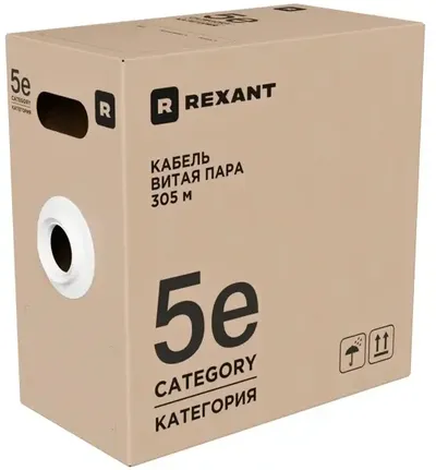 Кабель витая пара Rexant 01-0049-R, U/UTP Cat5e, 4PR, 24AWG, оранжевый, 305 м