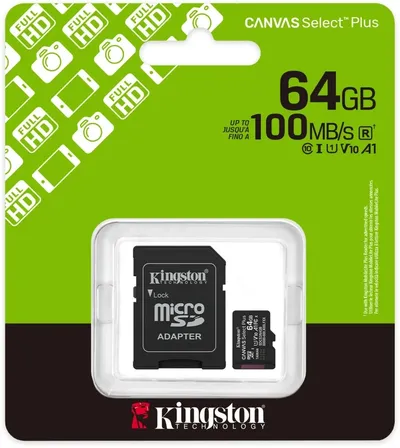<119642> Карта памяти microSD .64Gb Kingston microSDXC Class 10 UHS-I U1 A1 V 10 Select Plus + SD адаптер 100MB/s [SDCS3/64GB]