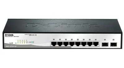 Коммутатор Настраиваемый (Smart) D-Link - DGS-1210-10, Layer 2, 8-1GbE, 2-SFP, ROM-32MB, RAM-128MB, SNMP, telnet, Web, в стойку, серый, DGS-1210-10/F1A