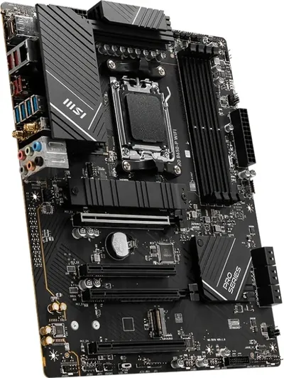 Материнская плата MSI PRO B650-P WIFI, AM5, AMD B650, 4xDDR5, 6xSATA, 2xM.2 (PCIe 4.0), 2xPCIe 4.0 x16, 2xPCIe 3.0 x16, 1xHDMI, 1xDP, 1x2.5Gb LAN, Wi-Fi, Bluetooth, 1xUSB-C 20Gbps, 3xUSB-A 10Gbps, 4xUSB-A 5Gbps, 3x3.5 мм, 7.1, чёрный, ATX