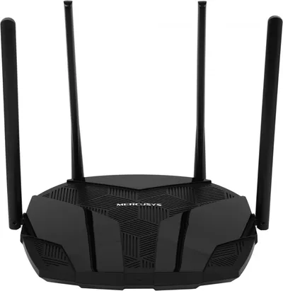 Двухдиапазонный роутер MERCUSYS MR80X AX3000 Wi-Fi 6, до 574 Мбит/с на 2,4 ГГц + до 2402 Мбит/с на 5 ГГц,4 фиксированные внешние антенны, 3 гигабитных порта LAN, 1 гигабитный порт WAN