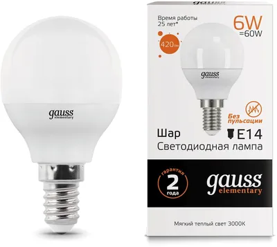 Лампа LED Gauss Elementary 53116, 6Вт, E14, шар