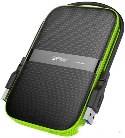 <086685> Внешний жесткий диск .1Tb Silicon Power Armor A60 2.5" USB3.1 черный/зеленый [SP010TBPHDA60S3K]