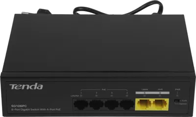 Коммутатор Tenda SG106PC, 6×1GbE, 4×PoE, 55W PoE