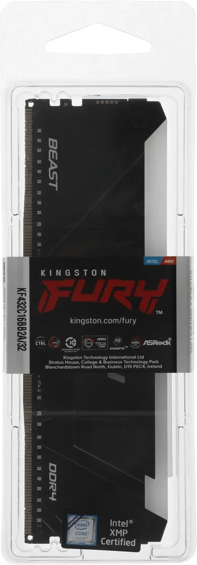 Память Kingston KF432C16BB2A/32, DDR4, 32GB, 3200MHz, CL16