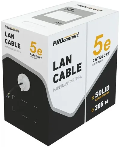 Кабели для передачи данных Rexant Кабель витая пара U/UTP, CAT 5e, PE, 4PR, 24AWG, OUTDOOR, SOLID, черный, 305м PROconnect [01-0054]