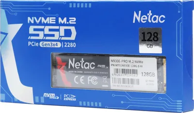 SSD накопитель Netac SSD N930E Pro 128GB PCIe 3 x4 M.2 2280 NVMe 3D NAND, R/W up to 970/650MB/s, IOPS(R4K) 100K/130K, TBW 75TB, 3y wty