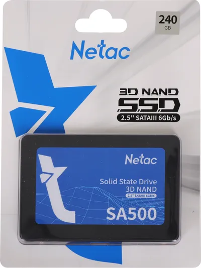 Диск SSD Netac - SA500, для ноутбука, 2.5", 240 ГБ, SATA, 6 Гб/с, speed write-450МБ/с read-520МБ/с, NT01SA500-240-S3X