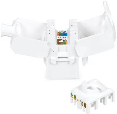 Вставка модуль Сabeus KJ-RJ45-Cat.5e-180-Toolless Вставка Keystone Jack RJ-45(8P8C), 180 градусов, категория 5e, без инструмента Toolless, белая