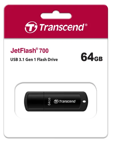 USB накопитель Transcend - JetFlash 700, USB Type A (USB 3.2 Gen 1), 64 ГБ, write speed-25MB/s, read speed-80MB/s, цвет чёрный, TS64GJF700