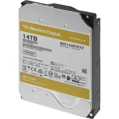 Жесткий диск Western Digital GOLD HDD SATA 14TB, 7200rpm, 512MB buffer, 512e, WD142KRYZ, 1 year