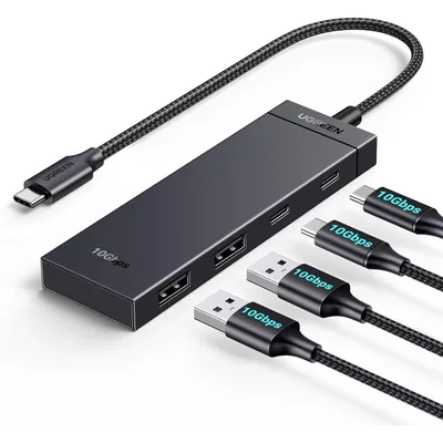 55334_ Хаб UGREEN CM806 (55334) 5-in-1 USB-C 10Gbps To 4xUSB-C 3.2 Hub With  PD. Цвет: черный