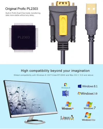 20211_ Кабель UGREEN CR104 (20211) USB 2.0 A To DB9 RS-232 Male Adapter Cable.  Длина:  1,5м.  Цвет: серый