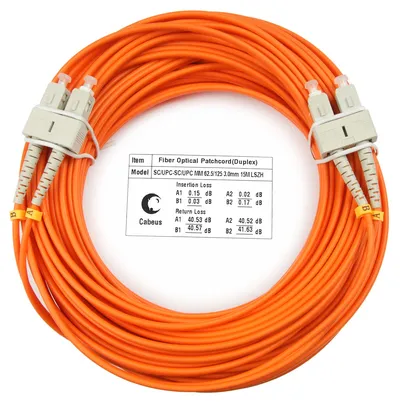 Оптический патч-корд duplex SC-SC 62,5/125 MM Cabeus FOP-62-SC-SC-15m 15 метров оранжевый LSZH