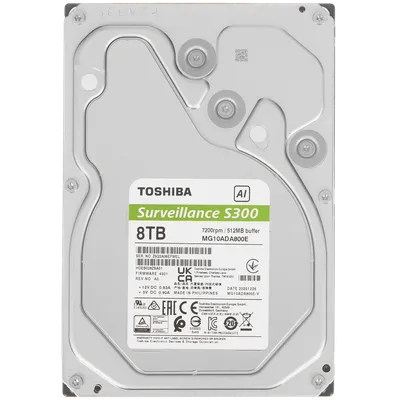 Жесткий диск/ HDD Toshiba SATA3 8Tb S300 AI Surveillance (CMR) 7200  512Mb 1 year warranty (replacement WD85PURZ, ST8000VX009)