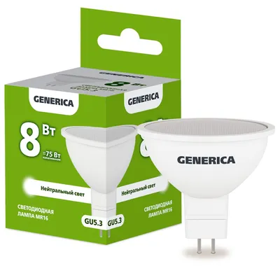 Лампа IEK LL-MR16-08-230-40-GU5-G, светодиодная MR16, 8Вт, 4000К, GU5.3