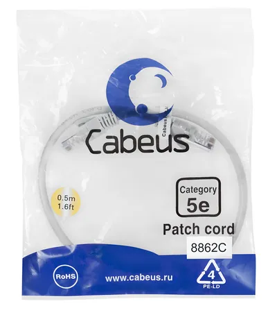 Патч-корд Cabeus PC-UTP-RJ45-CAT.5E-0.15M-GN-LSZH, U/UTP, Cat.5e, 0.15м, зелёный