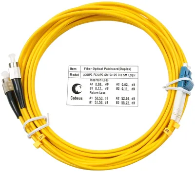 FOP(d)-9-LC-FC-5m Коммутационный шнур оптический Cabeus tight buffer Duplex LC/FC (UPC/UPC) OS2 9/125 LSZH D 3мм 5м цвет: жёлтый