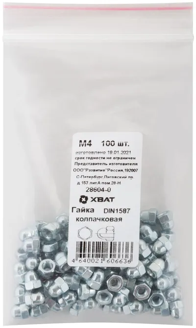 Гайка FIT 28604-0, DIN1587, М4, колпачковая, 100 шт