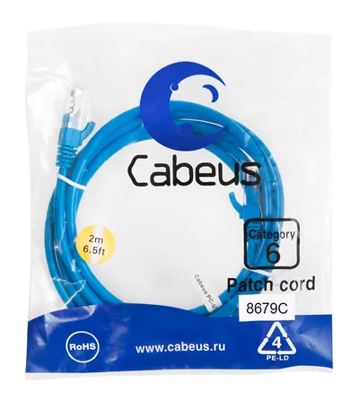 Cabeus PC-UTP-RJ45-Cat.6-2m-BL-LSZH Патч-корд U/UTP, категория 6, 2xRJ45/8p8c, неэкранированный, синий, LSZH, 2м