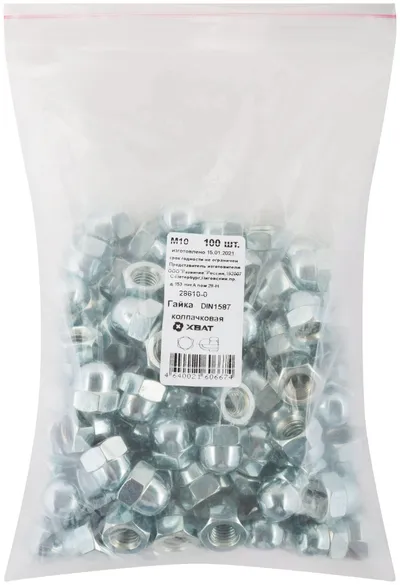 Гайка FIT 28610-0, DIN1587, М10, колпачковая, 100 шт