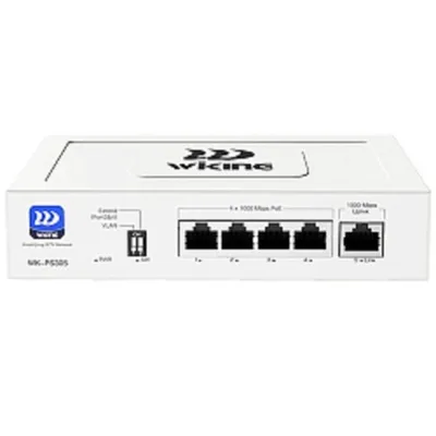 Коммутатор неуправляемый АВТОМАТ!! Wi-Tek WK-PS305 (5-портовый гигабитный UTP 10/100/1000 Base-T, 4 порта  с поддержкой IEEE 802.3af/at (PoE+) ; настольный/настенный; металл)