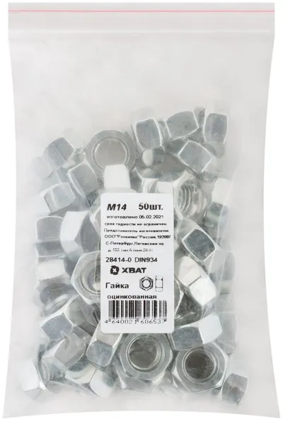 Гайка FIT 28414-0, DIN934, М14, оцинкованная, 50 шт
