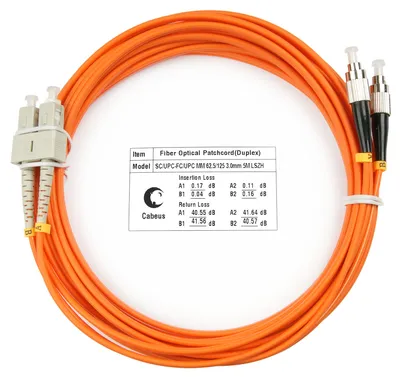 Оптический патч-корд duplex FC-SC 62,5/125 MM Cabeus FOP-62-SC-FC-10m 10 метров оранжевый LSZH