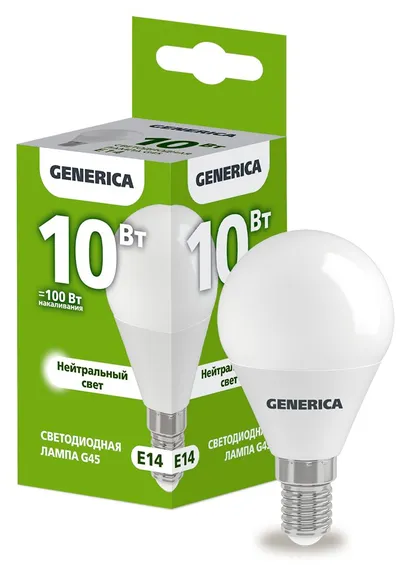 Лампа IEK GENERICA LL-G45-10-230-40-E14-G, светодиодная, G45, 10Вт, 4000К, E14