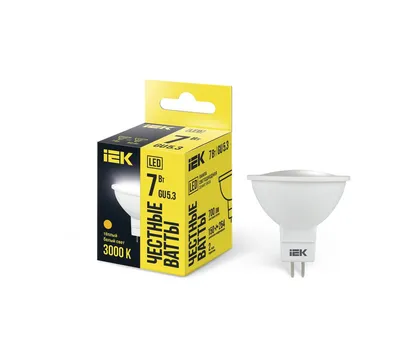 Лампа IEK LLE-MR16-7-230-30-GU5, LED MR16, 7Вт, 3000К, GU5.3