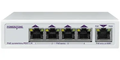 PoE коммутатор/удлинитель интерфейса Ethernet 10/100/1000Mbs PEXT 1/4. 4 PoE выхода, 1 PoE вход, совм. с 802.3af/at, до -40С