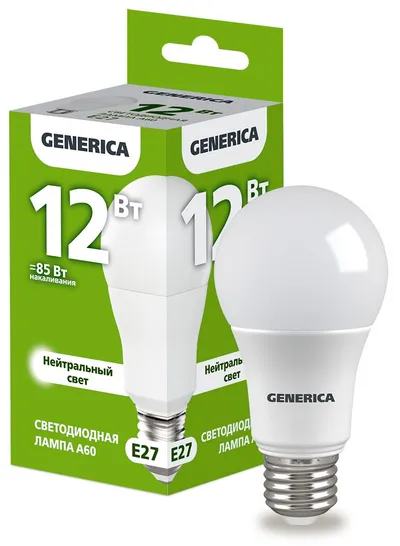 Лампа светодиодная IEK LL-A60-12-230-40-E27-G, 12Вт, 4000К, E27