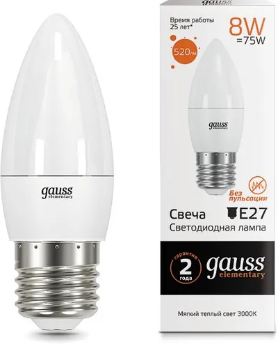 Лампа Gauss 33218, LED, 8 Вт, E27, 3000K