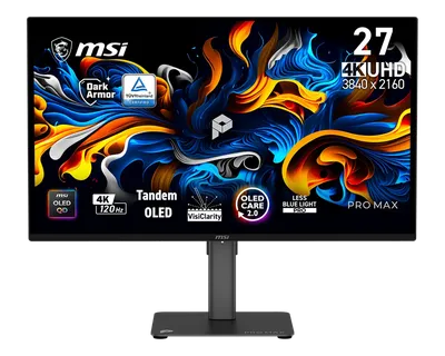 Монитор 26.5" MSI PRO MAX 271UPX12G   QD-OLED, 3840x2160, 120Hz, 0,03ms, 250сd/m, 1500000:1 | 2xHDMI(2.1), DP(1.4a), Type-C(PD-15W) | HAS, Pivot, Swivel, InPSU, Speakers, Vesa 100, Black