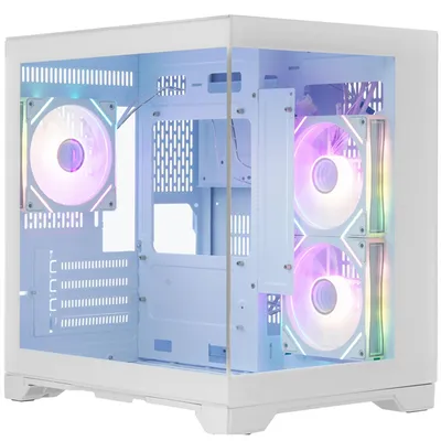 Корпус 1STPLAYER MEGAVIEW MV5-TP ARGB White / mATX / 3x120mm ARGB  fans / MV5-TP-WH-2FC7R-W-1FC7-W