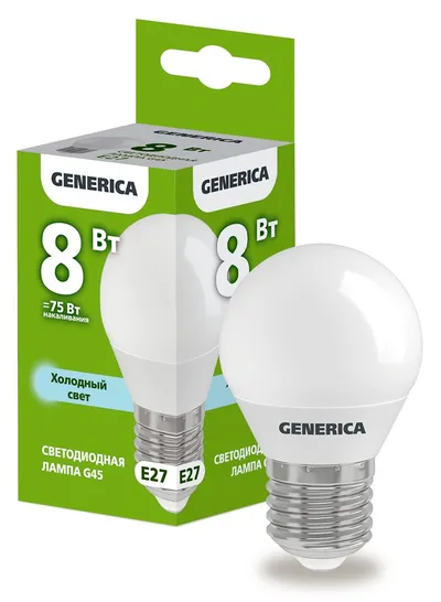 Лампа IEK LL-G45-08-230-65-E27-G, 8Вт, 6500K, E27, шар