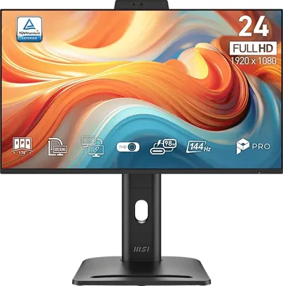 Монитор MSI PRO MP245PDG E14 23.8" 16:9 FHD(1920x1080) IPS Flat, 1ms(MPRT), 1300:1, 100M:1, 300nits, Webcam, HDMI, DP, Type-C, Type-B,  2xType A, LAN, Speaker, Tilt, Swivel, Height, Pivot, VESA, 144Hz, Black, 1y war-ty