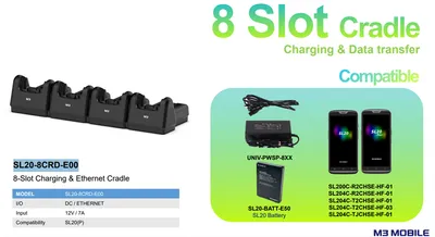Восьмислотовый зарядный и коммуникационный кредл M3 Mobile ASSY: SL20 8 slot charging Ethernet cradle for 4xdevice 4xspare battery. Requires power supply (UNIV-PWSP-8XX; sold separately)