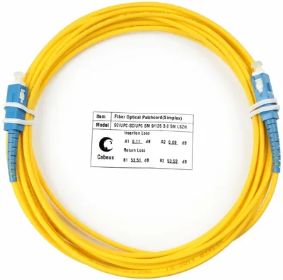 FOP(s)-9-SC-SC-5m Коммутационный шнур оптический Cabeus tight buffer Simplex SC/SC (UPC/UPC) OS2 9/125 LSZH D 3мм 5м цвет: жёлтый